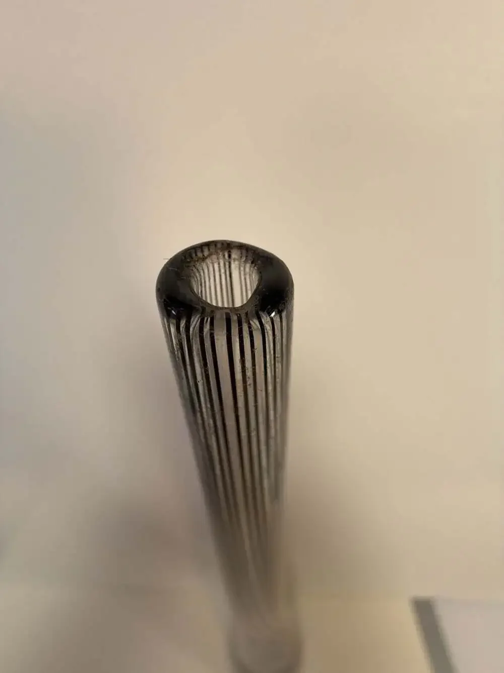 Vintage Murano-Style Spiral Art Glass Bud Vase Black and White Swirl
